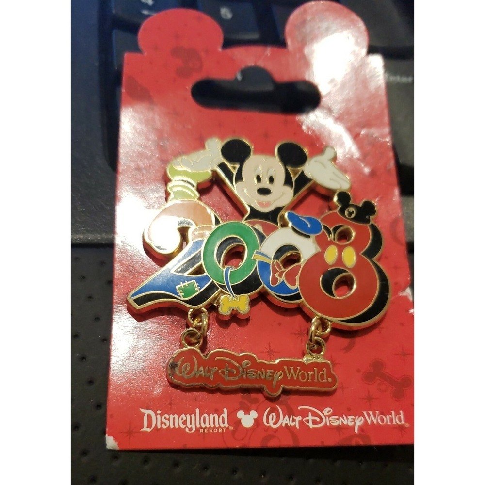 Disney Pin Mickey Mouse Dangle Pluto Bone Donald Goofy Hats 59128 WDW Dated 2008 - Picture 2 of 4